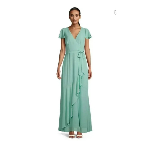 NWT Eliza J Faux-Wrap Ruffled Maxi Dress Size 4 (MSRP $168) - Picture 1 of 10